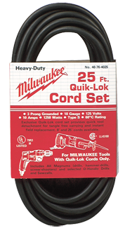 #48-76-4025 - Fits: Most Milwaukee 3-Wire Quik-Lok Cord Sets @ 25' - Replacement Cord - Top Tool & Supply