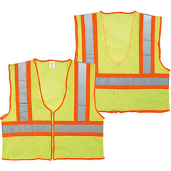 Class 2 Mesh Vest; Contrasting Color Strip, Zipper Closure, Inside Pocket - XL - Top Tool & Supply