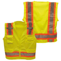 Class 2 Hi-Vis Vest; DOT Strips, Zipper Closure, 6 Pockets - L - Top Tool & Supply