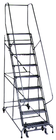 Model 1000; 9 Steps; 32 x 65'' Base Size - Steel Mobile Platform Ladder - Top Tool & Supply