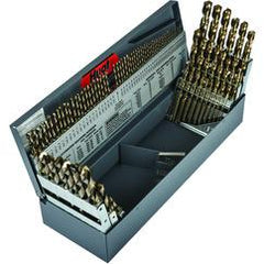 114 Pc. 3 in 1 (1/16" - 1/2" by 64ths / 1-60 / 1mm thru 13mm x.5mm) Cobalt Bronze Oxide Jobber Drill Set - Top Tool & Supply