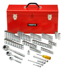 Proto® 1/4", 3/8", & 1/2" Drive 101 Piece Socket Set- 6, 8, & 12 Point w/ Box J9975R - Top Tool & Supply