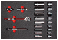 Proto® Foamed  3/8" Drive 22 Piece Socket Set w/ Precision 90 Pear Head Ratchet - Full Polish -6 Point - Top Tool & Supply