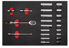 Proto® Foamed 3/8" Drive 22 Piece Socket Set w/ Precision 90 Pear Head Ratchet- Full Polish- 12 Point - Top Tool & Supply