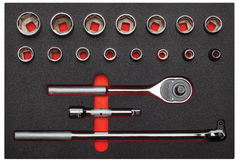 Proto® Foamed 1/2" Drive 18 Piece Socket Sets w/ Classic Pear Head Ratchet - Full Polish - 6 Point - Top Tool & Supply