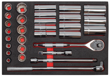 Proto® Foamed 1/2" Drive 30 Piece Socket Set w/ Precision 90 Pear Head Ratchet - Full Polish - 12 Point - Top Tool & Supply