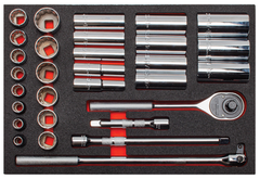 Proto® Foamed 1/2" Drive 30 Piece Socket Set w/ Classic Pear Head Ratchet - Full Polish - 12 Point - Top Tool & Supply