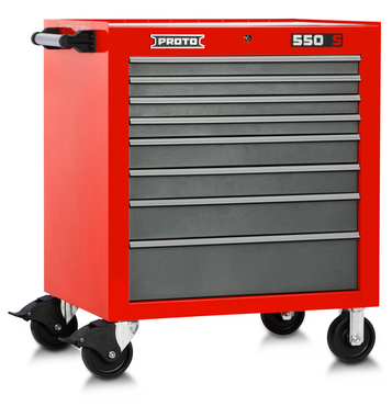 Proto® 550S 34" Roller Cabinet - 8 Drawer, Safety Red and Gray - Top Tool & Supply