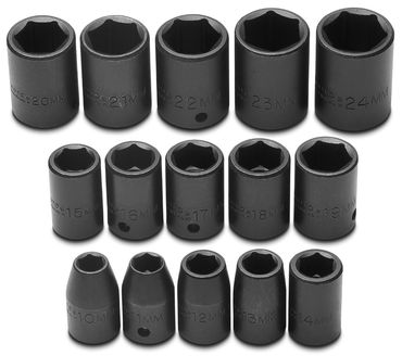 Proto® 1/2" Drive 15 Piece Metric Impact Socket Set - 6 Point - Top Tool & Supply