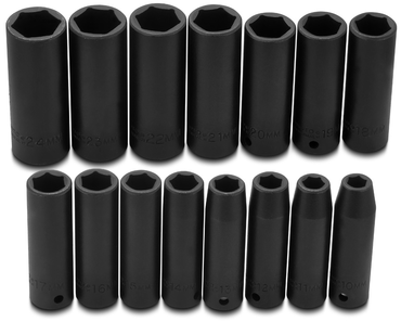 Proto® 1/2" Drive 15 Piece Metric Deep Impact Socket Set - 6 Point - Top Tool & Supply