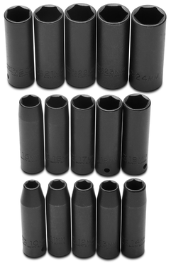 Proto® 1/2" Drive 15 Piece Impact Metric Thin Wall Socket Set - 6 Point - Top Tool & Supply