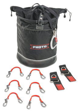 Proto® Tethering D-Ring Lift Bucket (300 lbs Weight Capacity) with D-Ring Wrist Strap System (2) JWS-DR and (6) JLANWR6LB - Top Tool & Supply