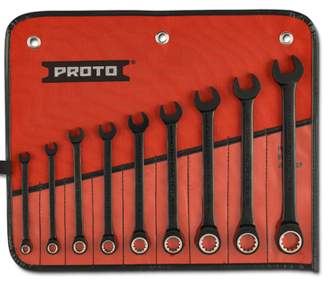 Proto® 9 Piece Black Chrome Non-Reversible Combination Ratcheting Wrench Set - Spline - Top Tool & Supply