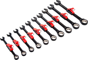 Proto® Tether-Ready 10 Piece Black Chrome Metric Non-Reversible Combination Ratcheting Wrench Set - Spline - Top Tool & Supply