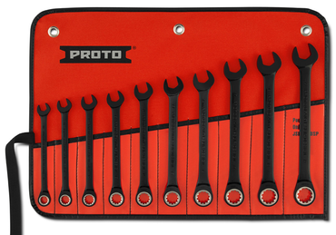 Proto® 10 Piece Black Chrome Metric Non-Reversible Combination Ratcheting Wrench Set - Spline - Top Tool & Supply