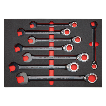 Proto® Foamed 20 Piece Reversible Ratcheting Combination Wrench Set - Black Chrome- Spline - Top Tool & Supply