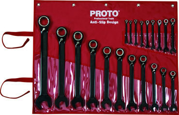 Proto® 20 Piece Black Chrome Reversible Combination Ratcheting Wrench Set - Spline - Top Tool & Supply