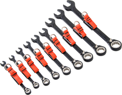 Proto® Tether-Ready 9 Piece Black Chrome Reversible Combination Ratcheting Wrench Set - Spline - Top Tool & Supply