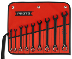 Proto® 9 Piece Black Chrome Reversible Combination Ratcheting Wrench Set - Spline - Top Tool & Supply