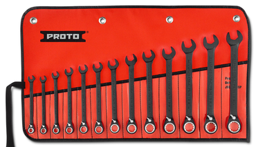 Proto® 13 Piece Black Chrome Reversible Combination Ratcheting Wrench Set - Spline - Top Tool & Supply