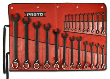 Proto® 22 Piece Black Chrome Reversible Combination Ratcheting Wrench Set - Spline - Top Tool & Supply