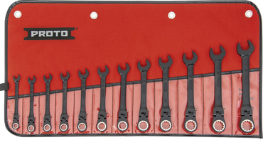 Proto® 12 Piece Black Chrome Metric Combination Locking Flex-Head Ratcheting Wrench Set - Spline - Top Tool & Supply