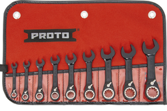 Proto® 9 Piece Black Chrome Combination Stubby Reversible Ratcheting Wrench Set - Spline - Top Tool & Supply