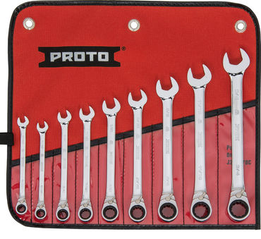 Proto® 9 Piece Full Polish Combination Reversible Ratcheting Wrench Set - 12 Point - Top Tool & Supply