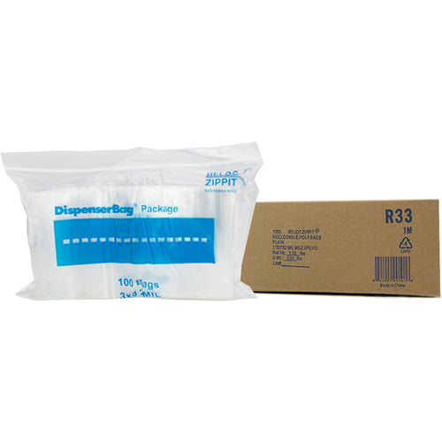 3″ × 3″ 2-MIL Clear Reloc Zippit Zipper Bags, Sold per Case of 1000 (10 boxes of 100 per case)