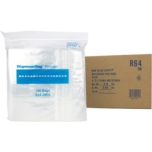 6″ × 4″ 2-MIL Clear Reloc Zippit Zipper Bags, Sold per Case of 1000 (10 boxes of 100 per case)