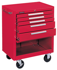 5-Drawer Roller Cabinet w/ball bearing Dwr slides - 35'' x 18'' x 27'' Red - Top Tool & Supply