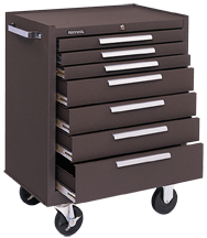 7-Drawer Roller Cabinet w/ball bearing Dwr slides - 35'' x 18'' x 27'' Brown - Top Tool & Supply