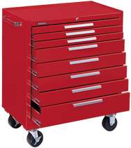 8-Drawer Roller Cabinet w/ball bearing Dwr slides - 40'' x 20'' x 34'' Red - Top Tool & Supply