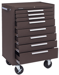 8-Drawer Roller Cabinet w/ball bearing Dwr slides - 39'' x 18'' x 27'' Brown - Top Tool & Supply