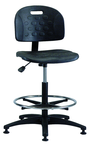 Polyurethane Task Stool - Standard Glides, Casters Optional, Pneumatic Hgt. Adj., Waterfall Seat, Adj. Contoured Backrest, Black Plastic ABS Base, 20" Adj. Footring, Bench Hgt 22.5" - 32.5" - Top Tool & Supply