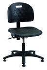 Polyurethane Task Stool - Adj. Contoured Bbackrest, Seat and Back Tilt, Glides Standard, Casters Optional, Pneu Hgt Adj, Contoured Waterfall Seat, Black Plastic ABS Base, Desk Hgt 17"-22.5" - Top Tool & Supply