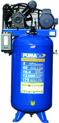 80 Gallon Vertical Tank Two Stage; Belt Drive; 5HP 230V 1PH W/Starter; 18.4CFM@175PSI; 530lbs. - Top Tool & Supply