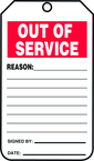 Status Record Tag, Out Of Service, 25/Pk, Cardstock - Top Tool & Supply