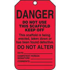 Scaffold Tag, Danger Do Not Use This Scaffold Keep Off, 25/Pk, Cardstock - Top Tool & Supply