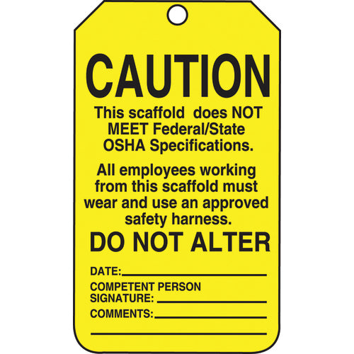 Scaffold Tag, Caution This Scaffold Does Not Meet Federal/Stat, 25/Pk, Cardstock - Top Tool & Supply