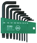 9 Piece - T8; T9; T10; T15; T20; T25; T27; T30; T40 - Black Finish - Torx L-Key Short Arm Set & Holder - Top Tool & Supply