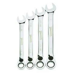 4 Piece - 12 Pt Ratcheting Combination Wrench Set - High Polish Chrome Finish SAE - 13/16" - 1" - Top Tool & Supply