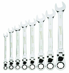 8 Piece - 12 Pt Ratcheting Flex-Head Combination Wrench Set - High Polish Chrome Finish SAE; 5/16 - 3/4" - Top Tool & Supply