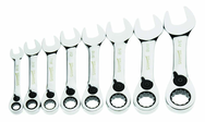 8 Piece - 12 Pt Ratcheting Stubby Combination Wrench Set - High Polish Chrome Finish SAE - 5/16 - 3/4" - Top Tool & Supply