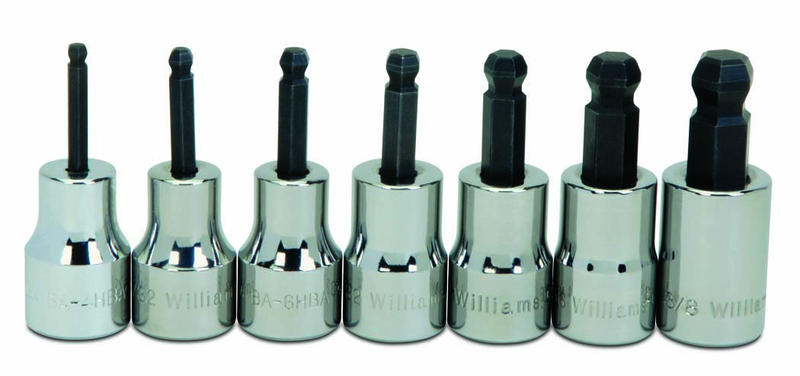 7 Piece - 1/8; 5/32; 3/16; 7/32; 1/4; 5/16; & 3/8" - 3/8" Drive - Ball Hex Socket Set - Top Tool & Supply