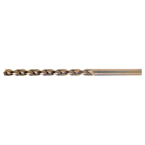 3/16 RHS / RHC HSS-CO 8% (M42) 135 Degree Split Point Q-Cobalt Wide Land Parabolic Taper Length Drill - Straw / Gold Oxide - Exact Industrial Supply