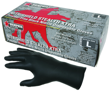 NitriSheild Stealth- 6 Mil Black Nitrile, PF Disposable Gloves - Size L - Top Tool & Supply