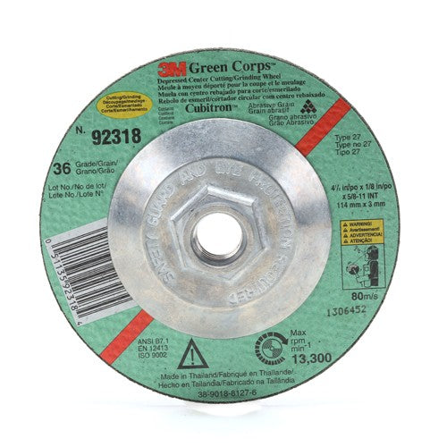 ‎3M Green Corps Cutting/Grinding Wheel T27 4-1/2″ × 1/8″ × 5/8-11 Internal 36 Grit - Top Tool & Supply