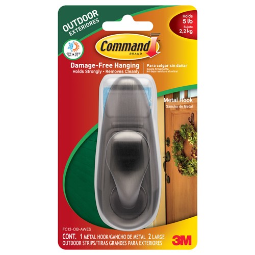 Command Outdoor Large Metal Hook Oil Rubbed Bronze FC13-ORB-AWES - Exact Industrial Supply